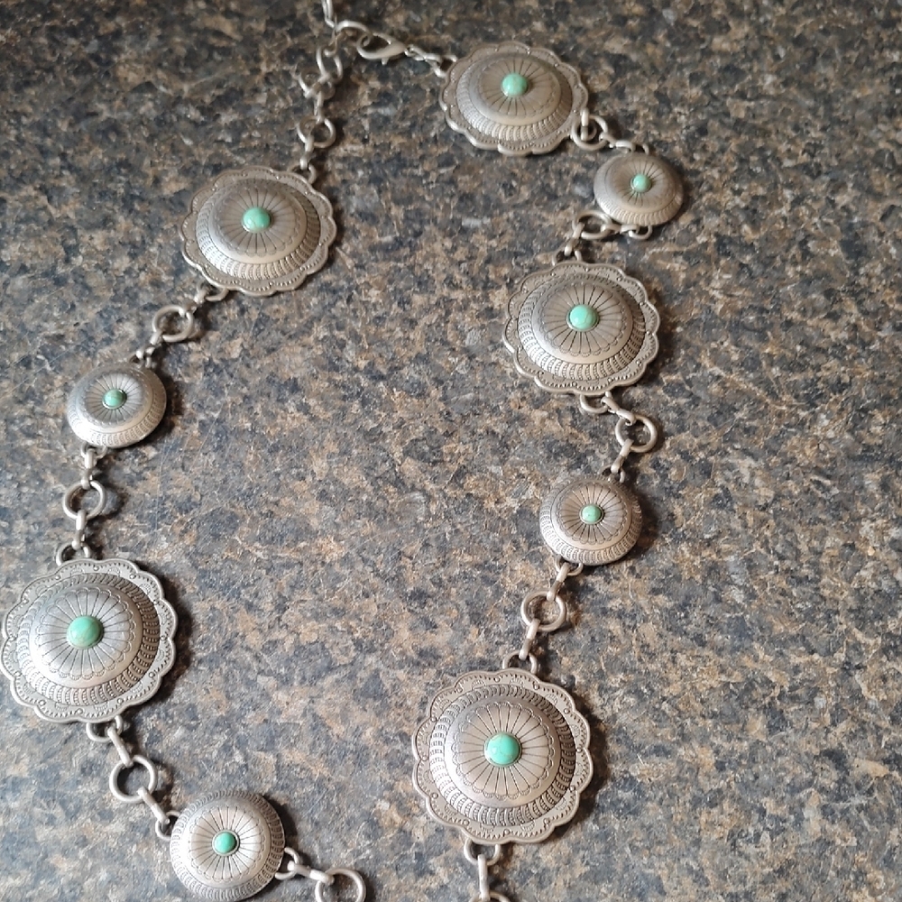 Elegant Silver Belt with Turquoise Accents